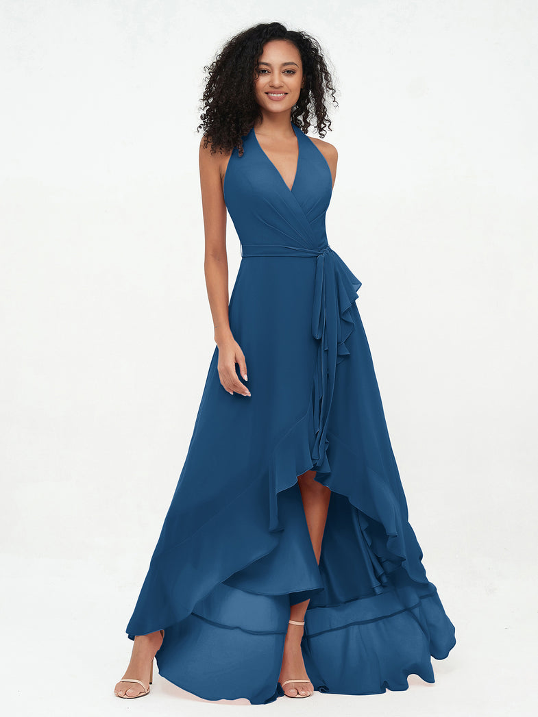 One FLUTTER SLEEVE Long Chiffon Dresses Blue Plus Size