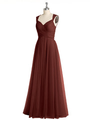 Cross-Pleated Tulle Long Dresses with Beaded Straps Terracotta