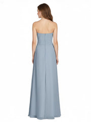 Strapless Sweetheart Neck Dress with Slit-Dusty Blue Plus Size