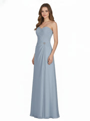 Strapless Sweetheart Neck Dress with Slit-Dusty Blue Plus Size