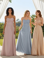Strapless Sweetheart Neck Dress with Slit-Dusty Blue Plus Size