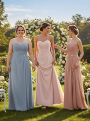 Strapless Sweetheart Neck Dress with Slit-Dusty Blue Plus Size