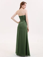 Strapless Sweetheart Neck Dress with Slit-Olive Green