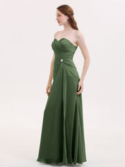 Strapless Sweetheart Neck Dress with Slit-Olive Green
