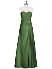 Strapless Sweetheart Neck Dress with Slit-Olive Green