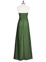 Strapless Sweetheart Neck Dress with Slit-Olive Green