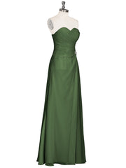 Strapless Sweetheart Neck Dress with Slit-Olive Green