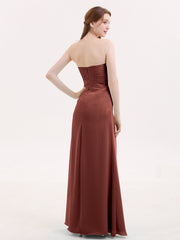 Strapless Sweetheart Neck Dress with Slit-Terracotta