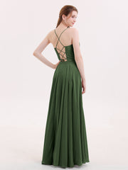 Spaghetti Strap Lace Dress with Corset Back-Olive Green