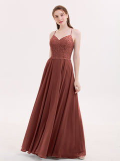 Spaghetti Strap Lace Dress with Corset Back-Terracotta