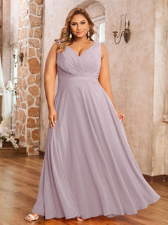 V Neckline Chiffon Bridesmaid Dresses Dusk Plus Size