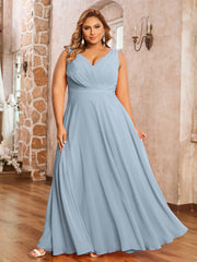 V Neckline Chiffon Bridesmaid Dresses Dusty Blue Plus Size