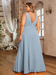 V Neckline Chiffon Bridesmaid Dresses Dusty Blue Plus Size