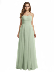 Strapless Sweetheart Long Tulle Bridesmaid Dresses-Dusty Sage Plus Size