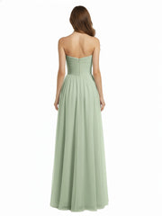 Strapless Sweetheart Long Tulle Bridesmaid Dresses-Dusty Sage Plus Size