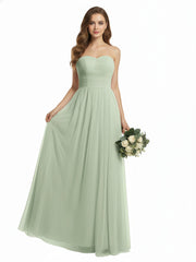 Strapless Sweetheart Long Tulle Bridesmaid Dresses-Dusty Sage Plus Size