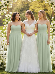 Strapless Sweetheart Long Tulle Bridesmaid Dresses-Dusty Sage Plus Size
