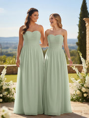 Strapless Sweetheart Long Tulle Bridesmaid Dresses-Dusty Sage Plus Size
