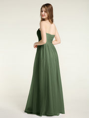 Strapless Sweetheart Long Tulle Bridesmaid Dresses-Olive Green