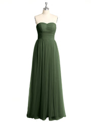 Strapless Sweetheart Long Tulle Bridesmaid Dresses-Olive Green Plus Size