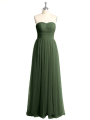 Strapless Sweetheart Long Tulle Bridesmaid Dresses-Olive Green