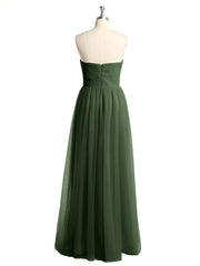 Strapless Sweetheart Long Tulle Bridesmaid Dresses-Olive Green