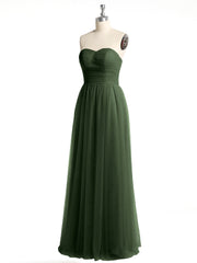 Strapless Sweetheart Long Tulle Bridesmaid Dresses-Olive Green Plus Size