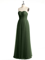 Strapless Sweetheart Long Tulle Bridesmaid Dresses-Olive Green