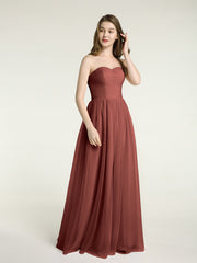 Strapless Sweetheart Long Tulle Bridesmaid Dresses-Terracotta Plus Size