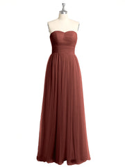 Strapless Sweetheart Long Tulle Bridesmaid Dresses-Terracotta