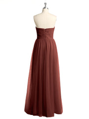 Strapless Sweetheart Long Tulle Bridesmaid Dresses-Terracotta