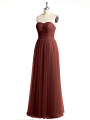 Strapless Sweetheart Long Tulle Bridesmaid Dresses-Terracotta