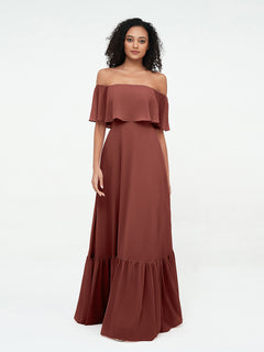 Off Shoulder Chiffon Tiered Skirt Max Dresses-Terracotta