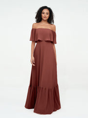 Off Shoulder Chiffon Tiered Skirt Max Dresses-Terracotta Plus Size
