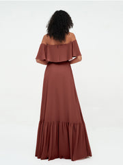 Off Shoulder Chiffon Tiered Skirt Max Dresses-Terracotta