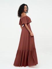 Off Shoulder Chiffon Tiered Skirt Max Dresses-Terracotta Plus Size