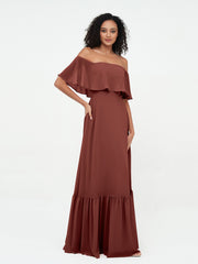 Off Shoulder Chiffon Tiered Skirt Max Dresses-Terracotta