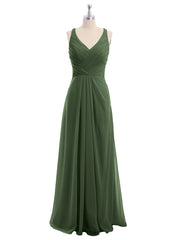 V-neck Chiffon Bridesmaid Dress with Open Back Olive Green Plus Size