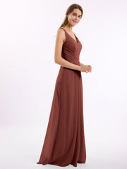V-neck Chiffon Bridesmaid Dress with Open Back Terracotta