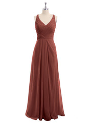V-neck Chiffon Bridesmaid Dress with Open Back Terracotta Plus Size