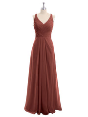 V-neck Chiffon Bridesmaid Dress with Open Back Terracotta