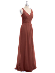 V-neck Chiffon Bridesmaid Dress with Open Back Terracotta