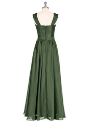 Shoulder Strap Lace AND CHIFFON Long Dress-Olive Green