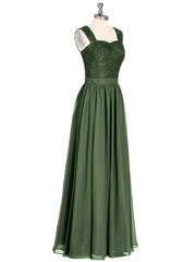 Shoulder Strap Lace AND CHIFFON Long Dress-Olive Green