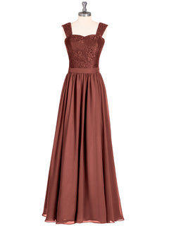 Shoulder Strap Lace AND CHIFFON Long Dress-Terracotta