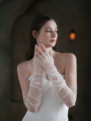 Long Ivory Sheer Pearl Bridal Sleeves Gloves