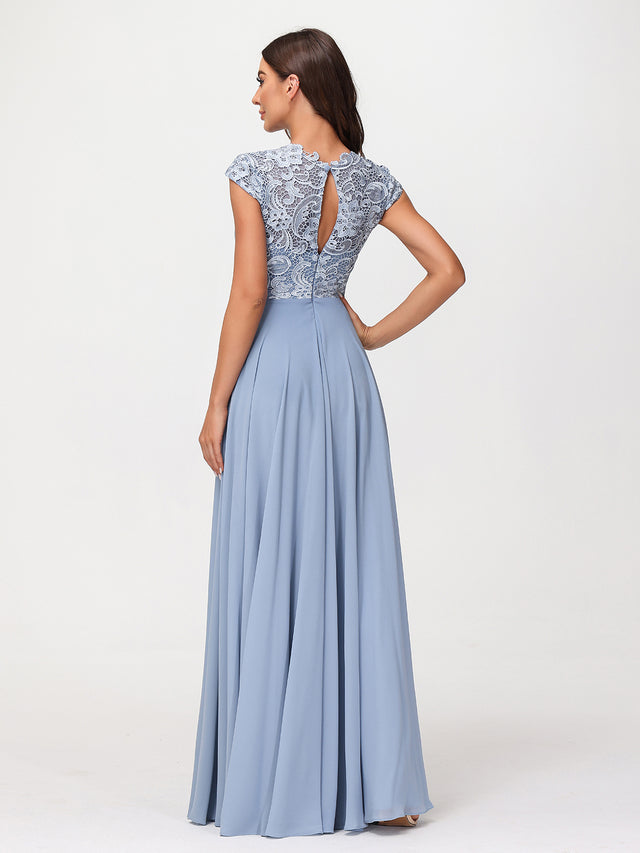 FuLL Length Lace and Chiffon Dresses Peach Plus Size