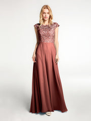 Illusion Wrap Neck Lace and Chiffon Maxi Dress-Terracotta Plus Size