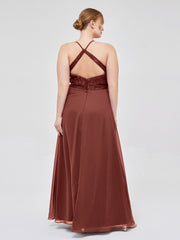 Lace Bodice Chiffon Skirt Dresses with Slit Terracotta