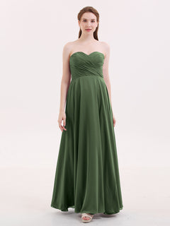 Strapless Sweetheart Maxi Bridesmaid Dress-Olive Green